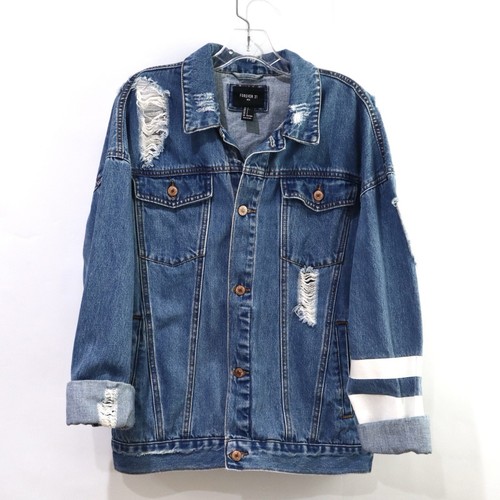 Distressed denim blue jacket - distressed,