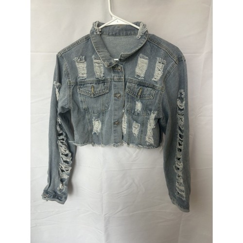 Distressed denim jean jacket - jean,