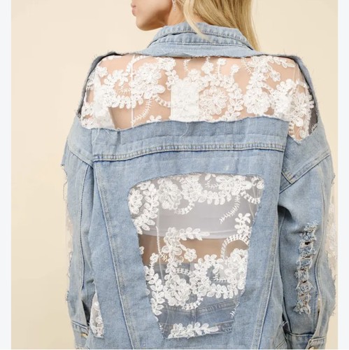 Women floral lace denim - floral,